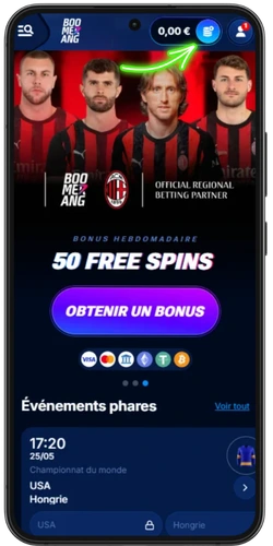 accédez à la caisse pour déposer sur Boomerang Bet