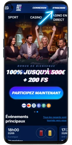 s'inscrire sur Boomerang Bet