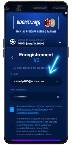formulaire d'inscription Boomerang Bet