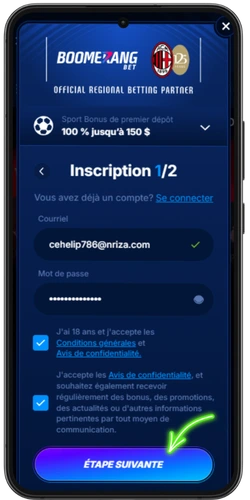 créer un compte Boomerang Bet